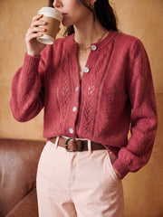 Openwork Round-Neck Cardigan
