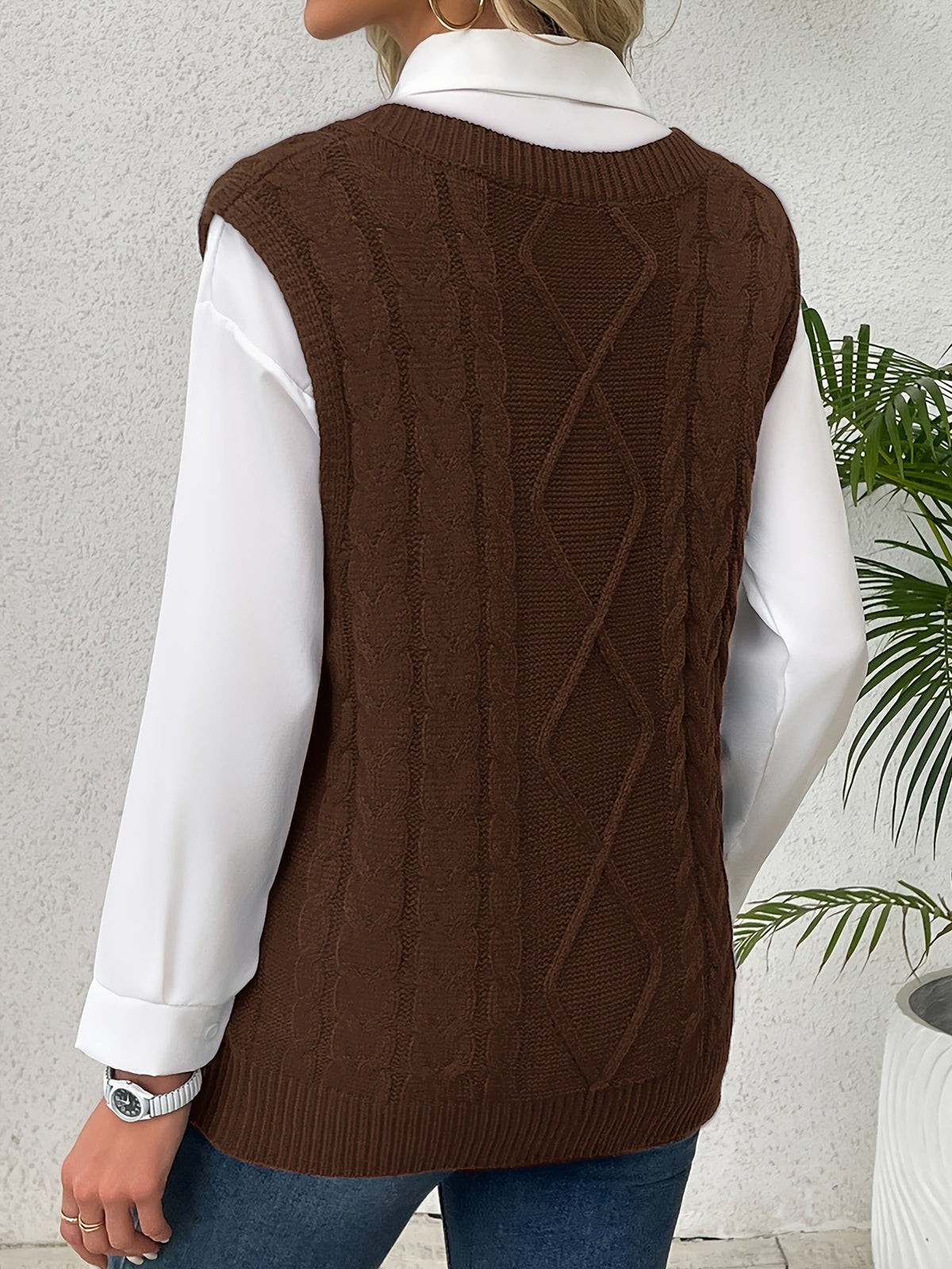 Cable-Knit V-Neck Sweater Vest