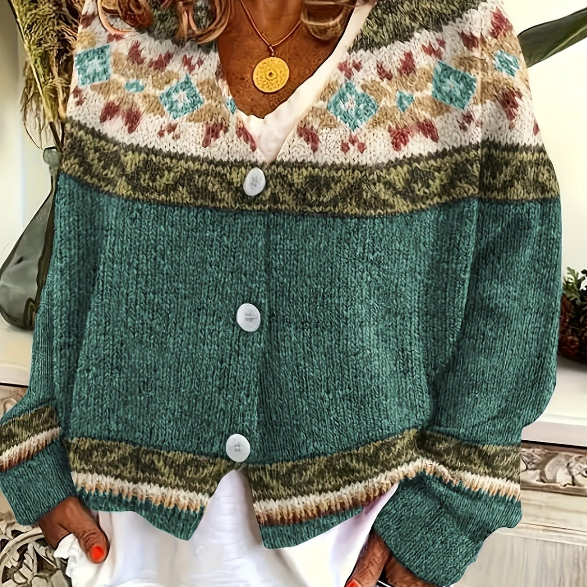 Patterned Button-Front Cardigan