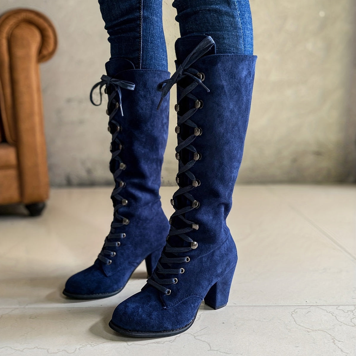 Lace-Up Knee-High Boots