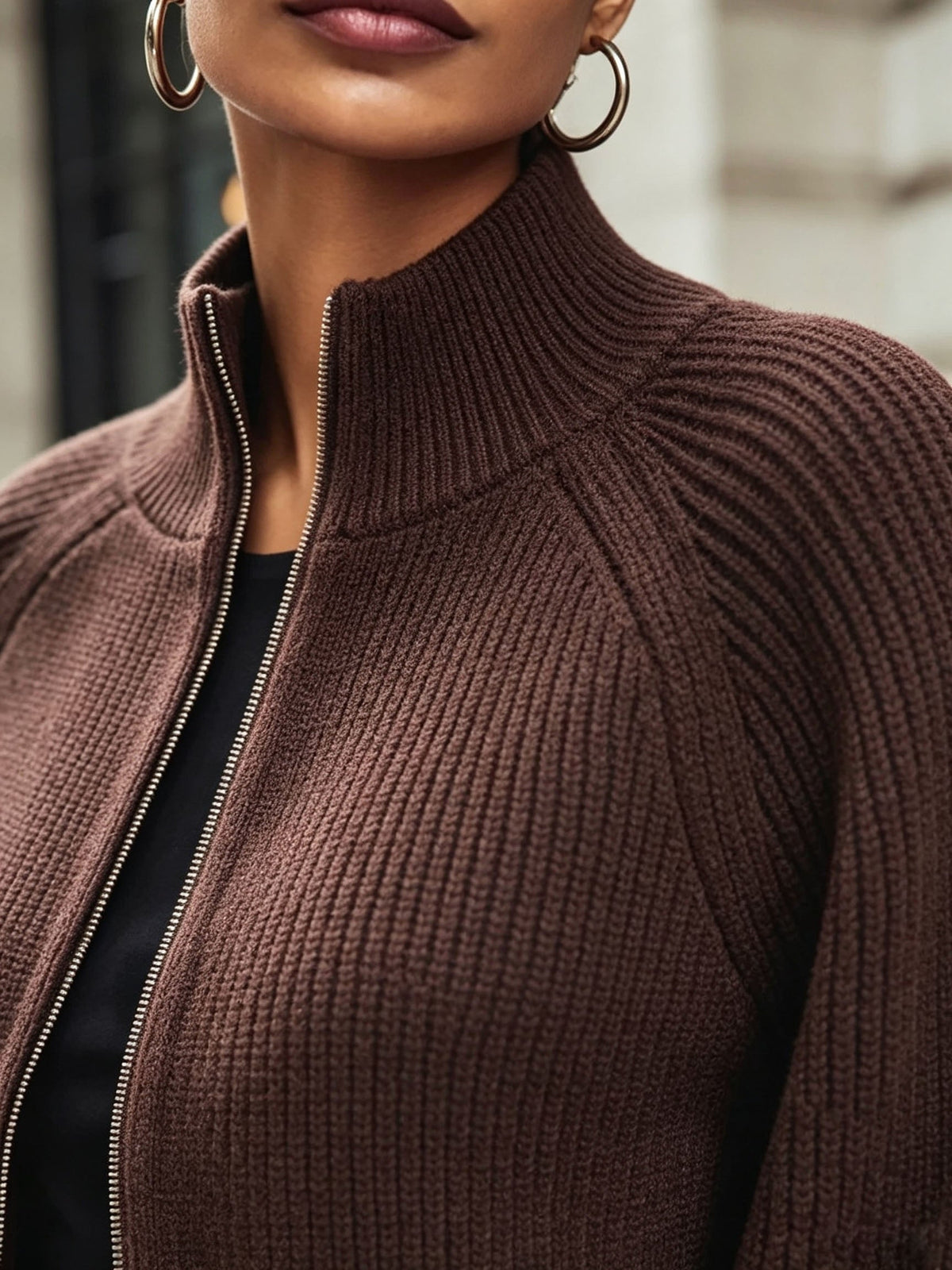 Cropped Zip-Up Cardigan