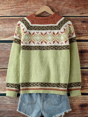 Patterned Button-Front Cardigan
