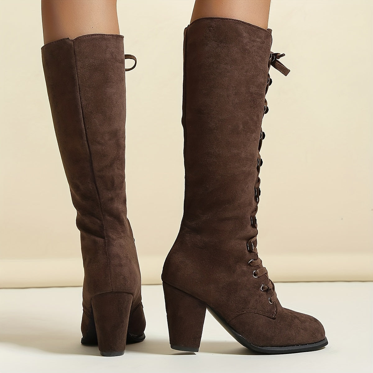 Lace-Up Knee-High Boots