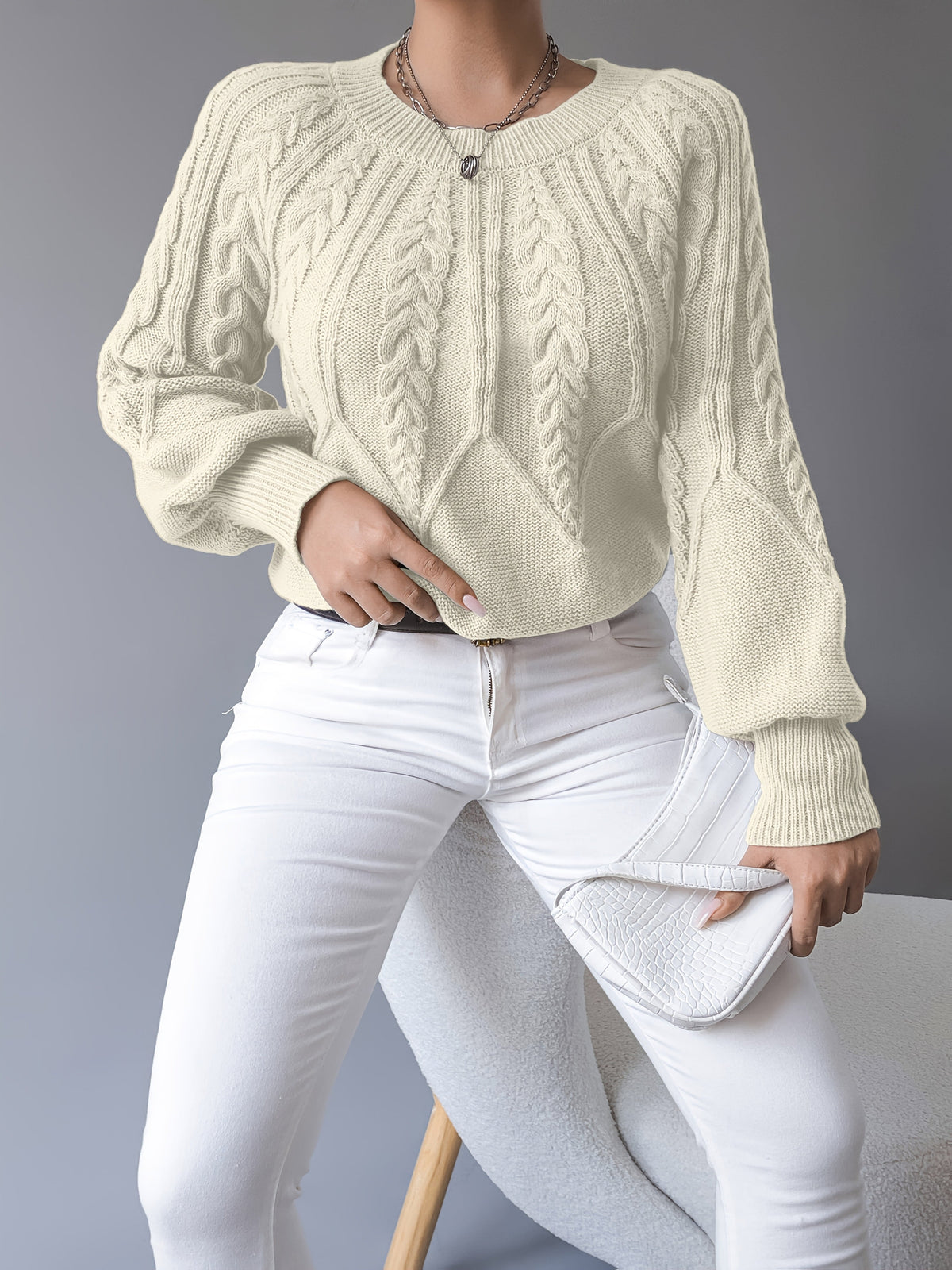 Cable-Knit Lantern-Sleeve Sweater
