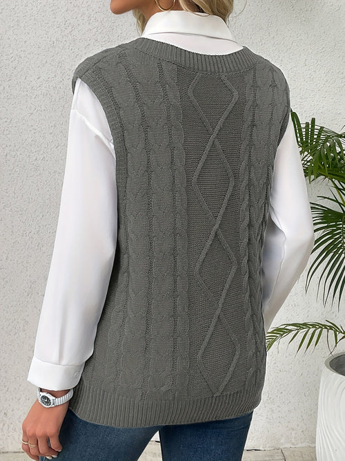 Cable-Knit V-Neck Sweater Vest