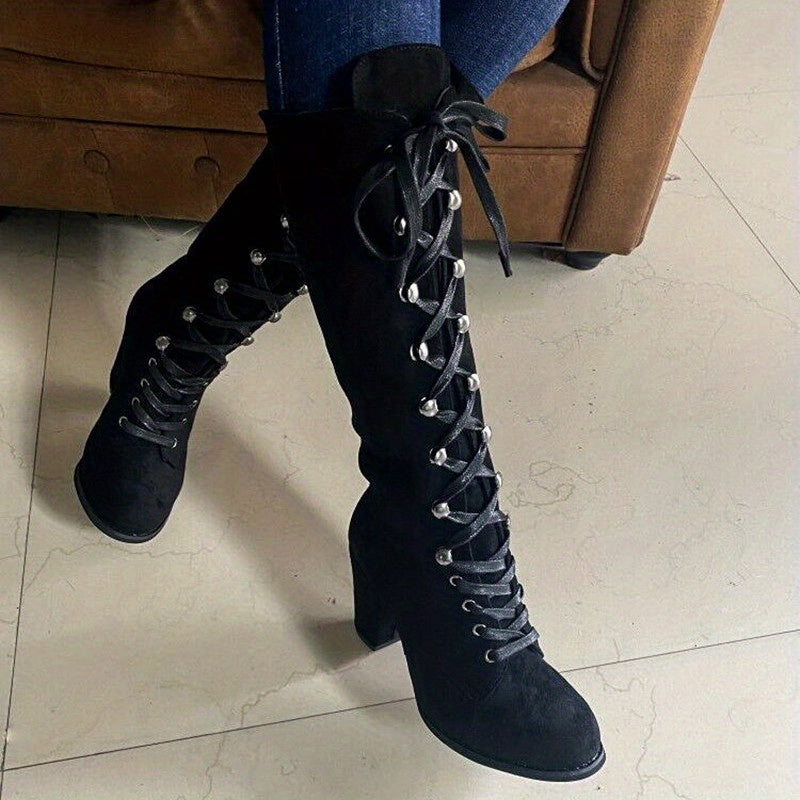Lace-Up Knee-High Boots