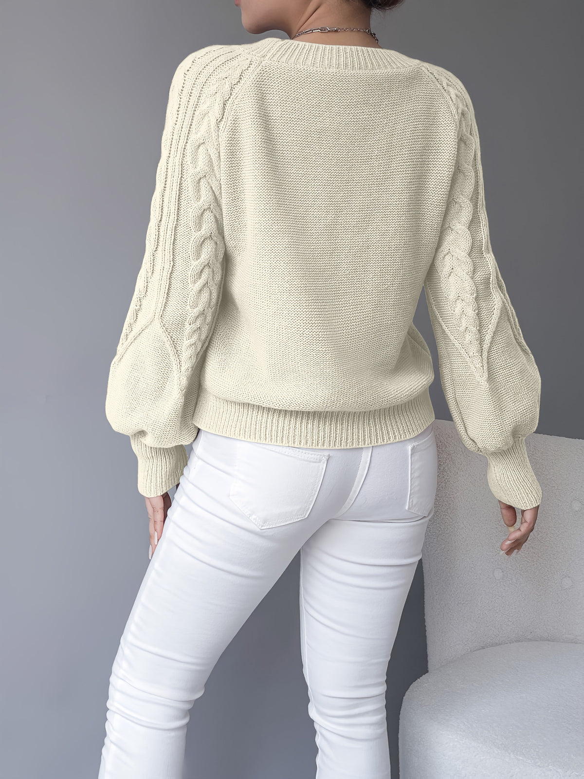 Cable-Knit Lantern-Sleeve Sweater