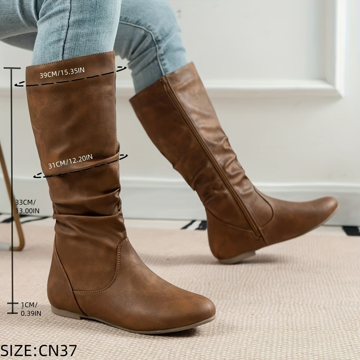 Slouch Mid-Calf Flat Boots