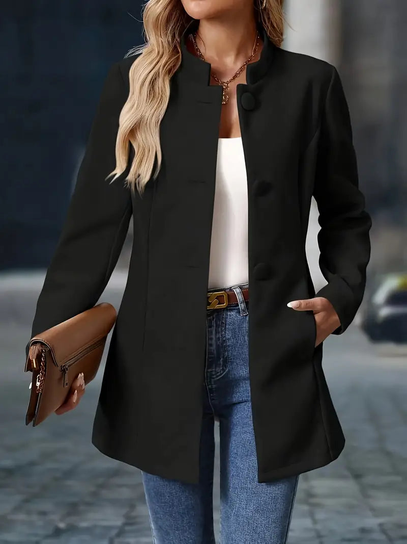 Stand-Collar Button Coat