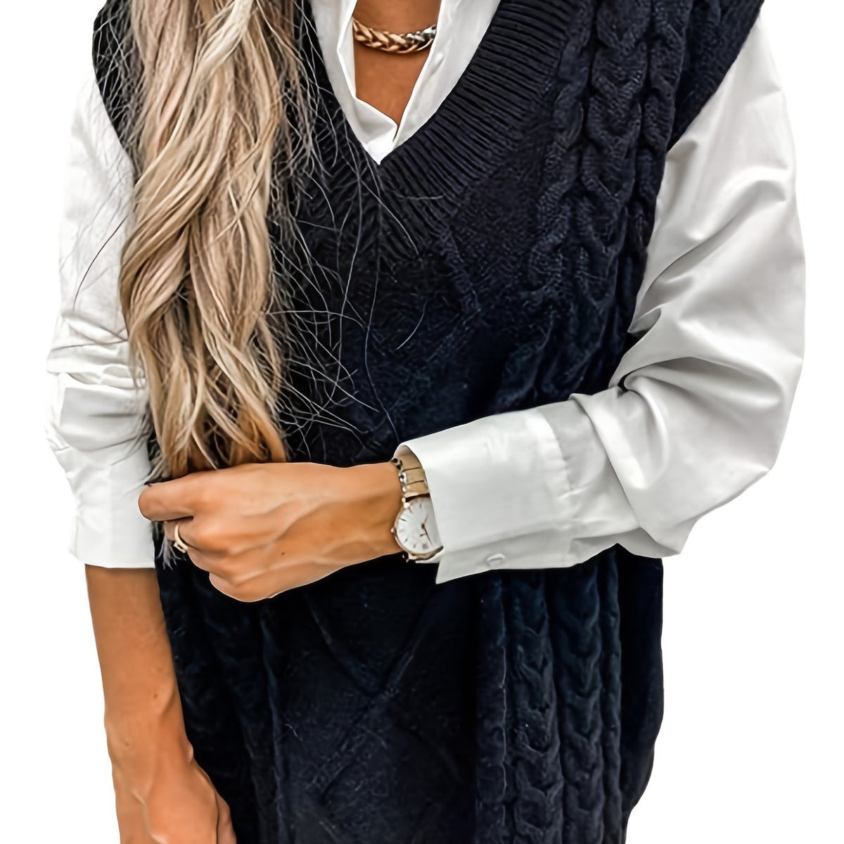 Cable-Knit V-Neck Sweater Vest