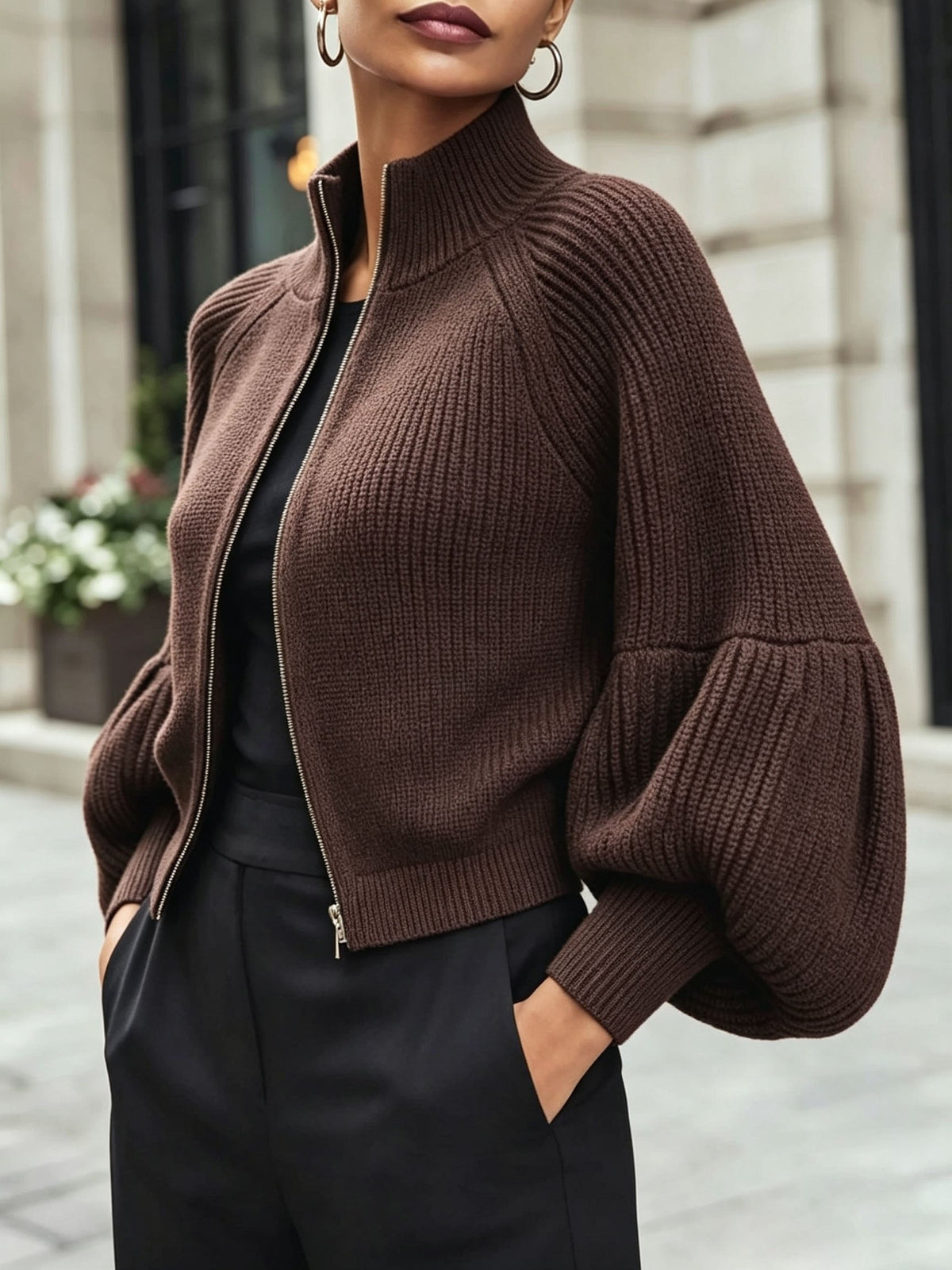 Cropped Zip-Up Cardigan