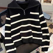 Striped Half-Zip Collared Sweater