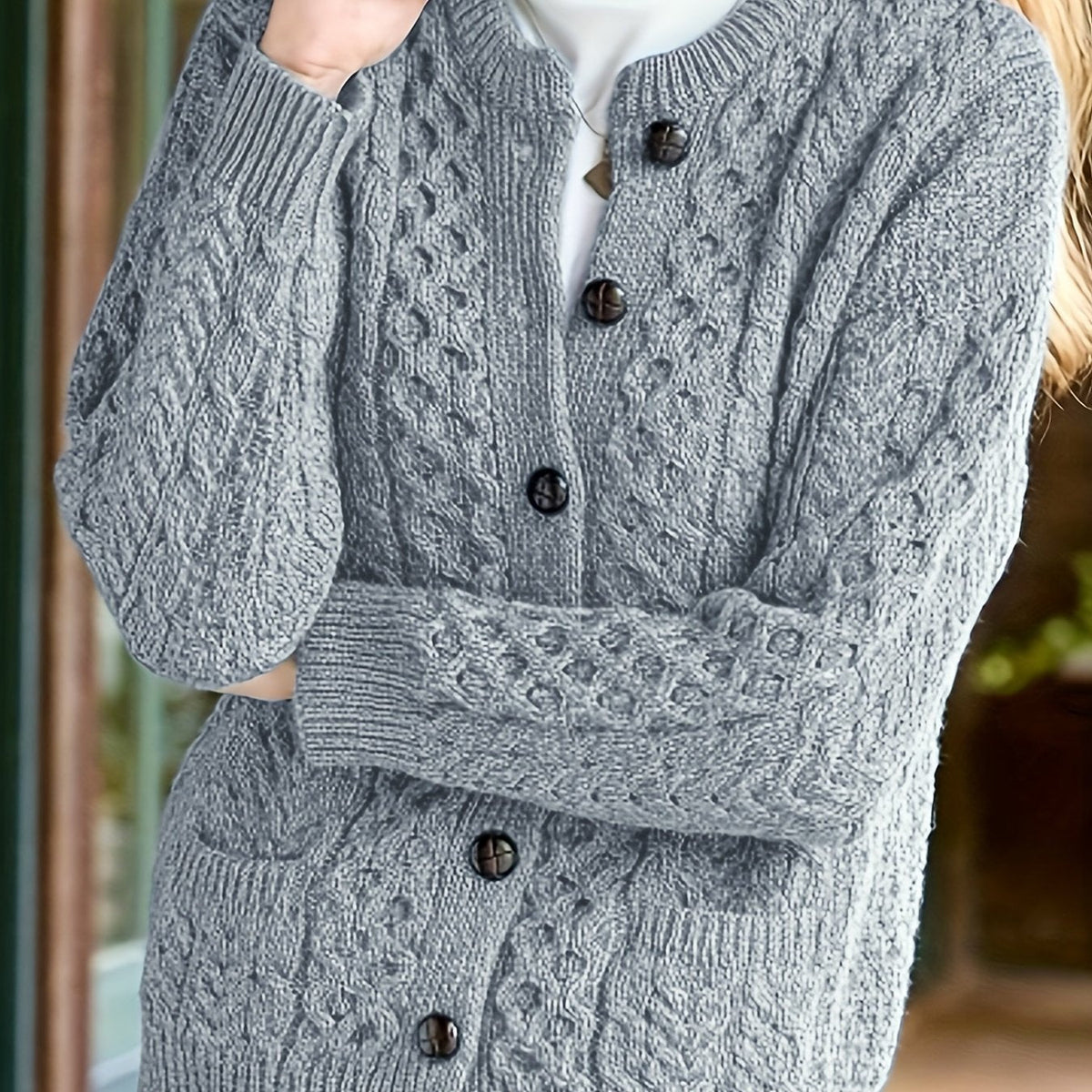 Textured Button-Front Cardigan