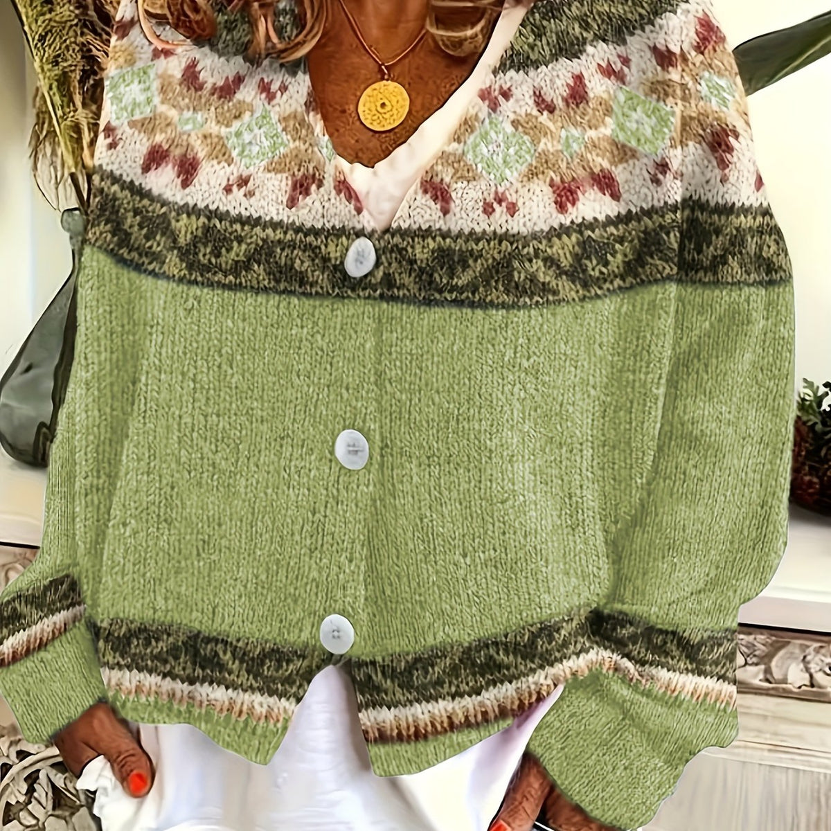 Patterned Button-Front Cardigan