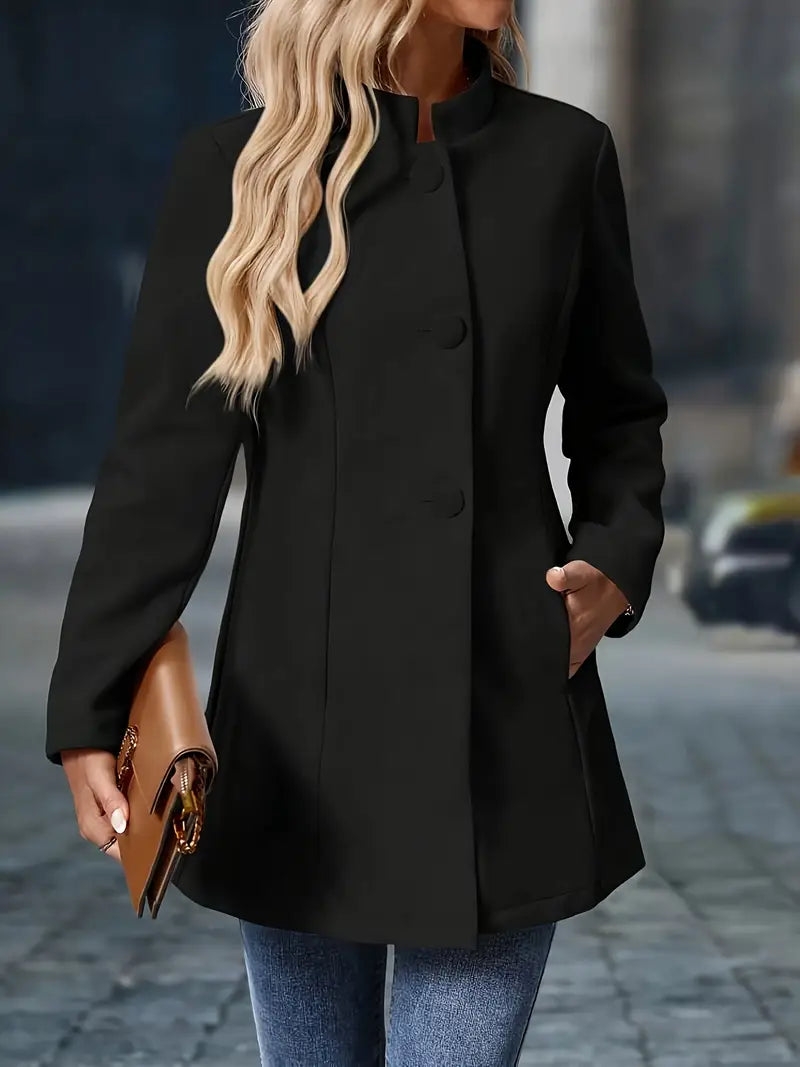 Stand-Collar Button Coat