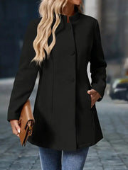 Stand-Collar Button Coat