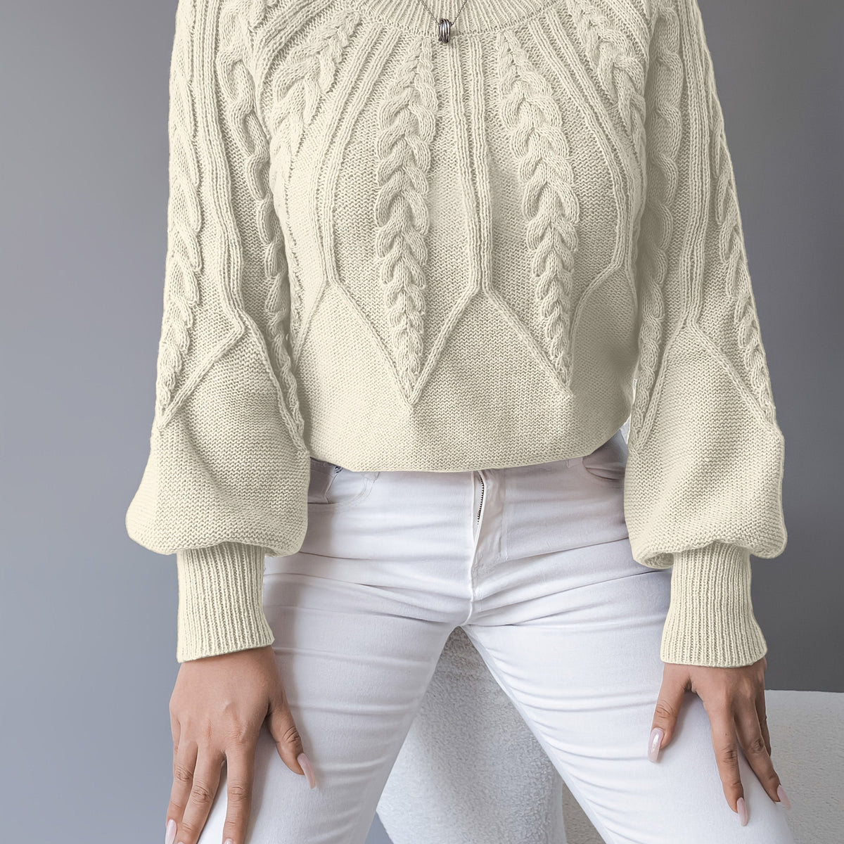 Cable-Knit Lantern-Sleeve Sweater