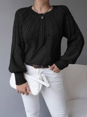 Cable-Knit Lantern-Sleeve Sweater