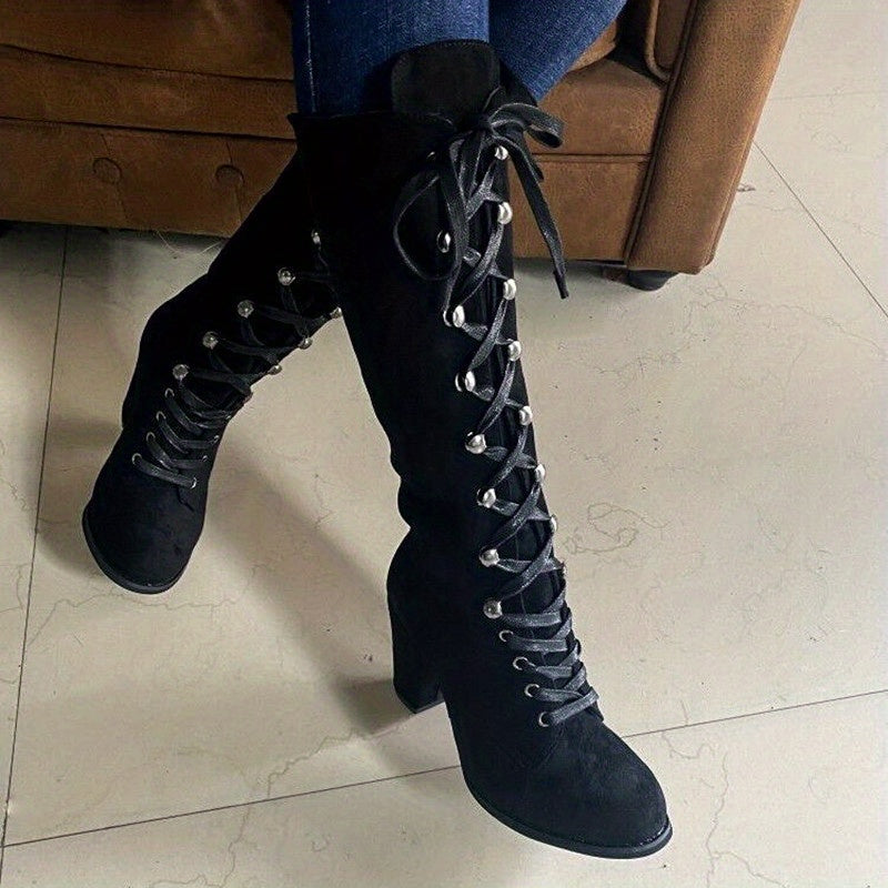 Lace-Up Knee-High Boots