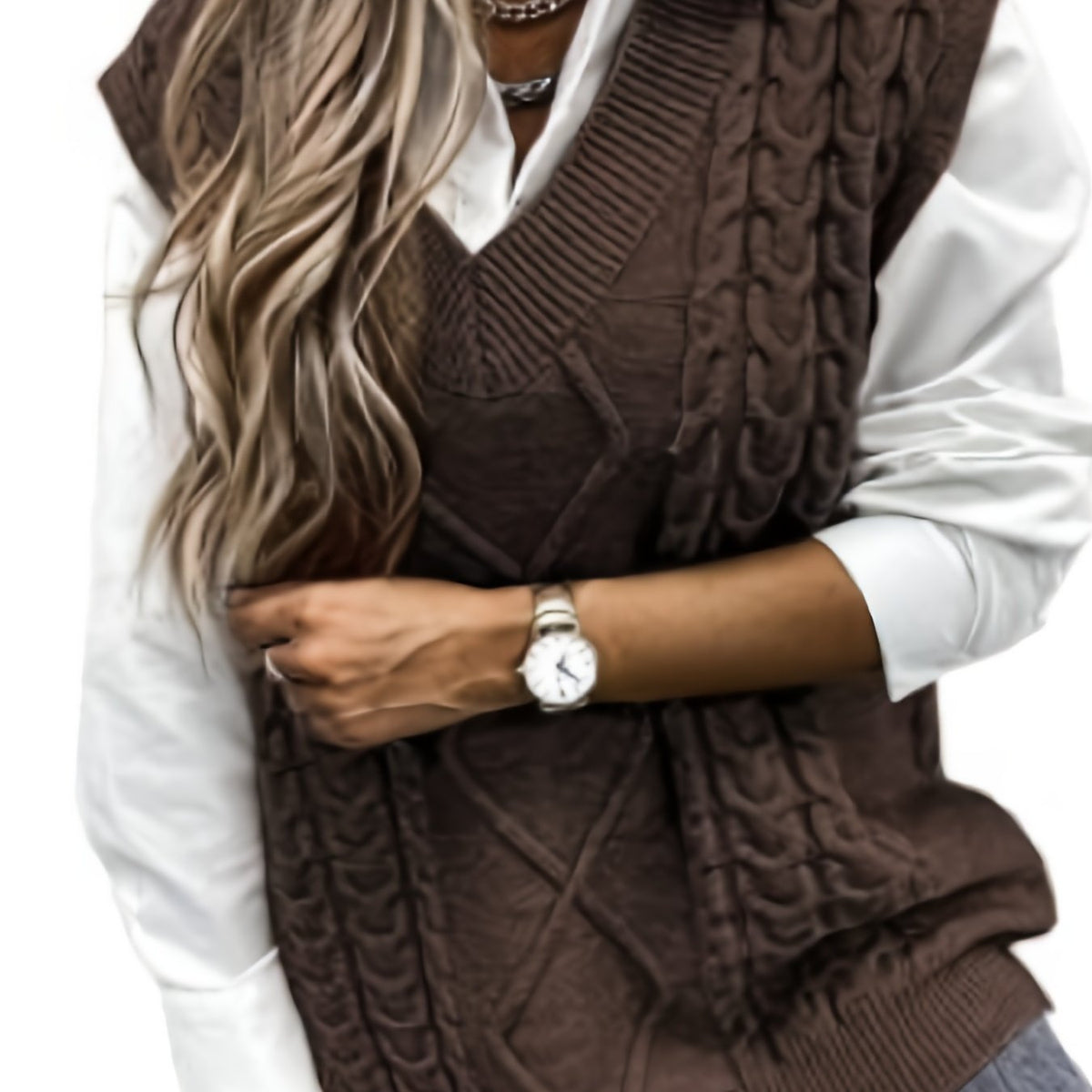 Cable-Knit V-Neck Sweater Vest