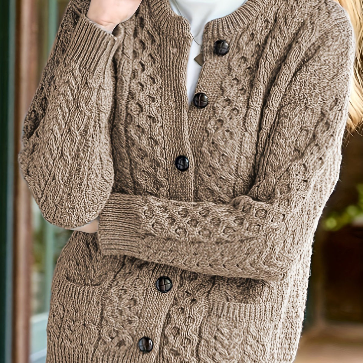 Textured Button-Front Cardigan