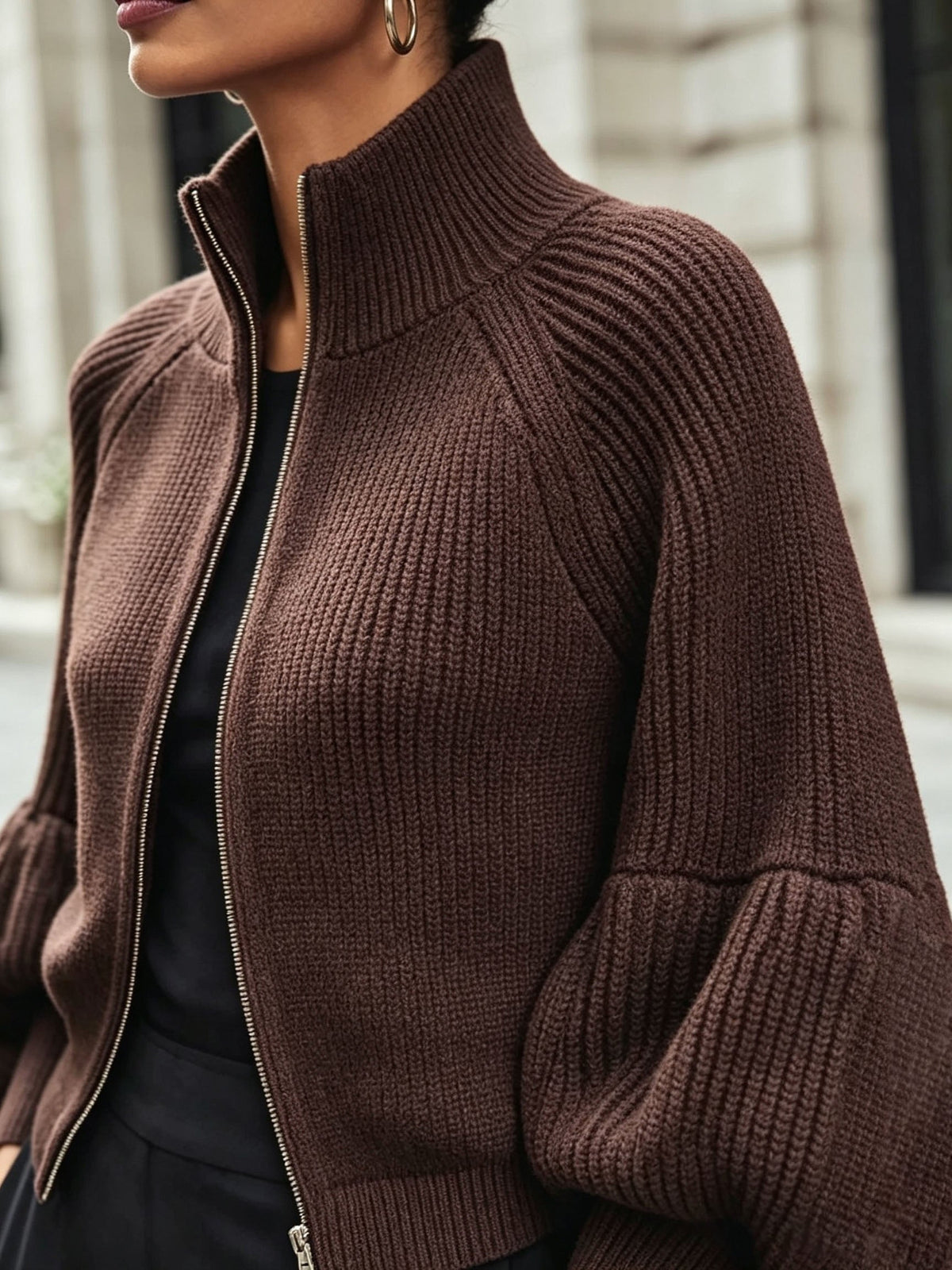 Cropped Zip-Up Cardigan