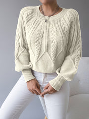 Cable-Knit Lantern-Sleeve Sweater