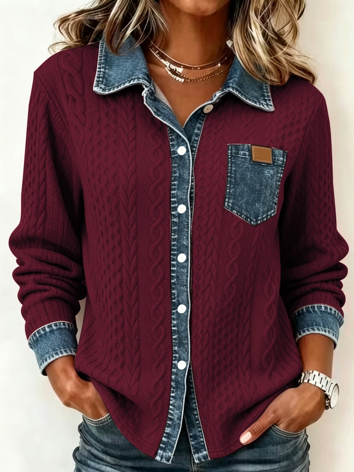 Textured Contrast Cardigan