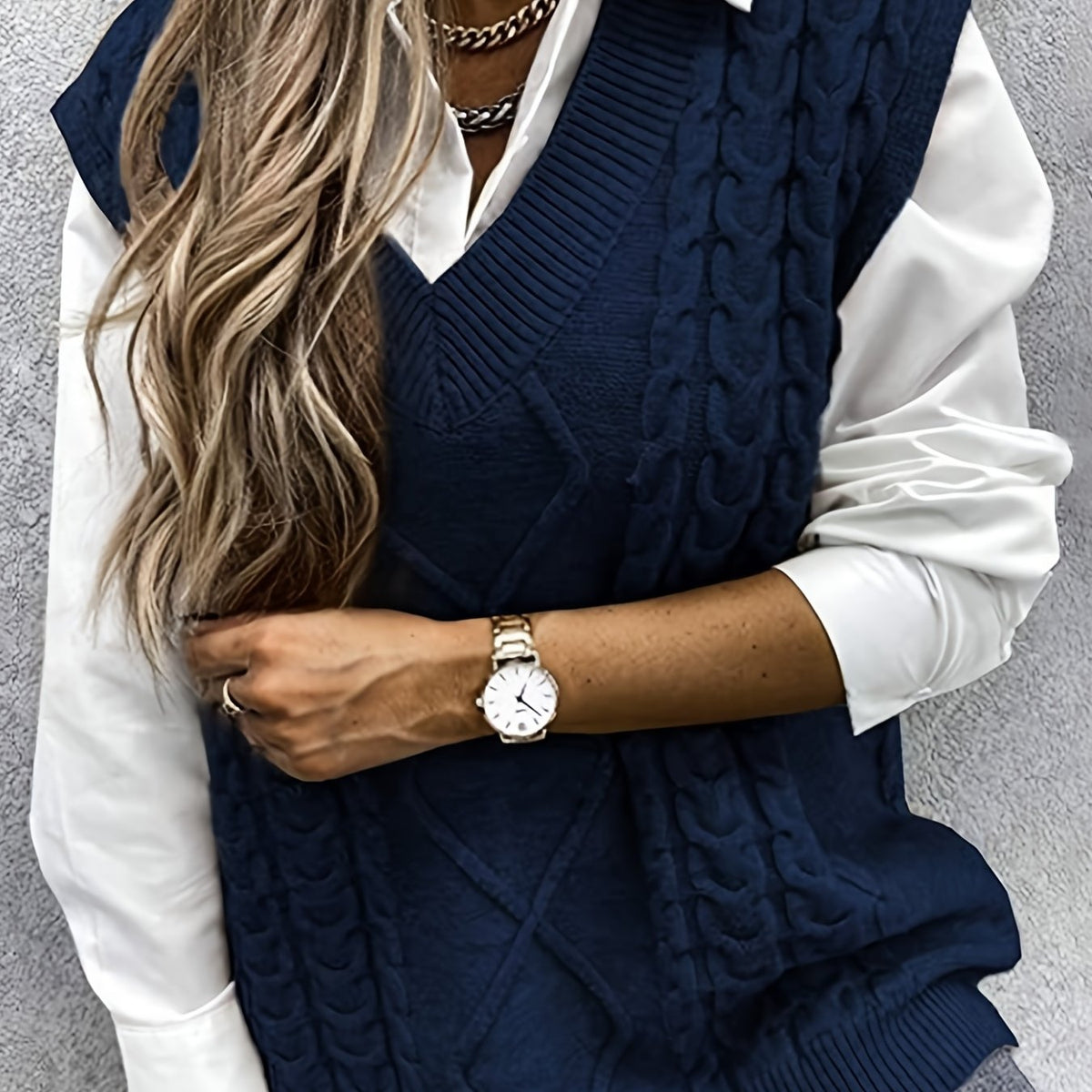 Cable-Knit V-Neck Sweater Vest