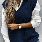 Cable-Knit V-Neck Sweater Vest