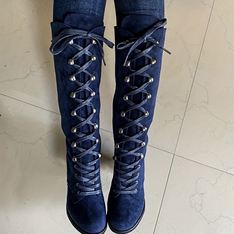 Lace-Up Knee-High Boots
