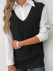 Cable-Knit V-Neck Sweater Vest