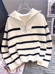 Striped Half-Zip Collared Sweater