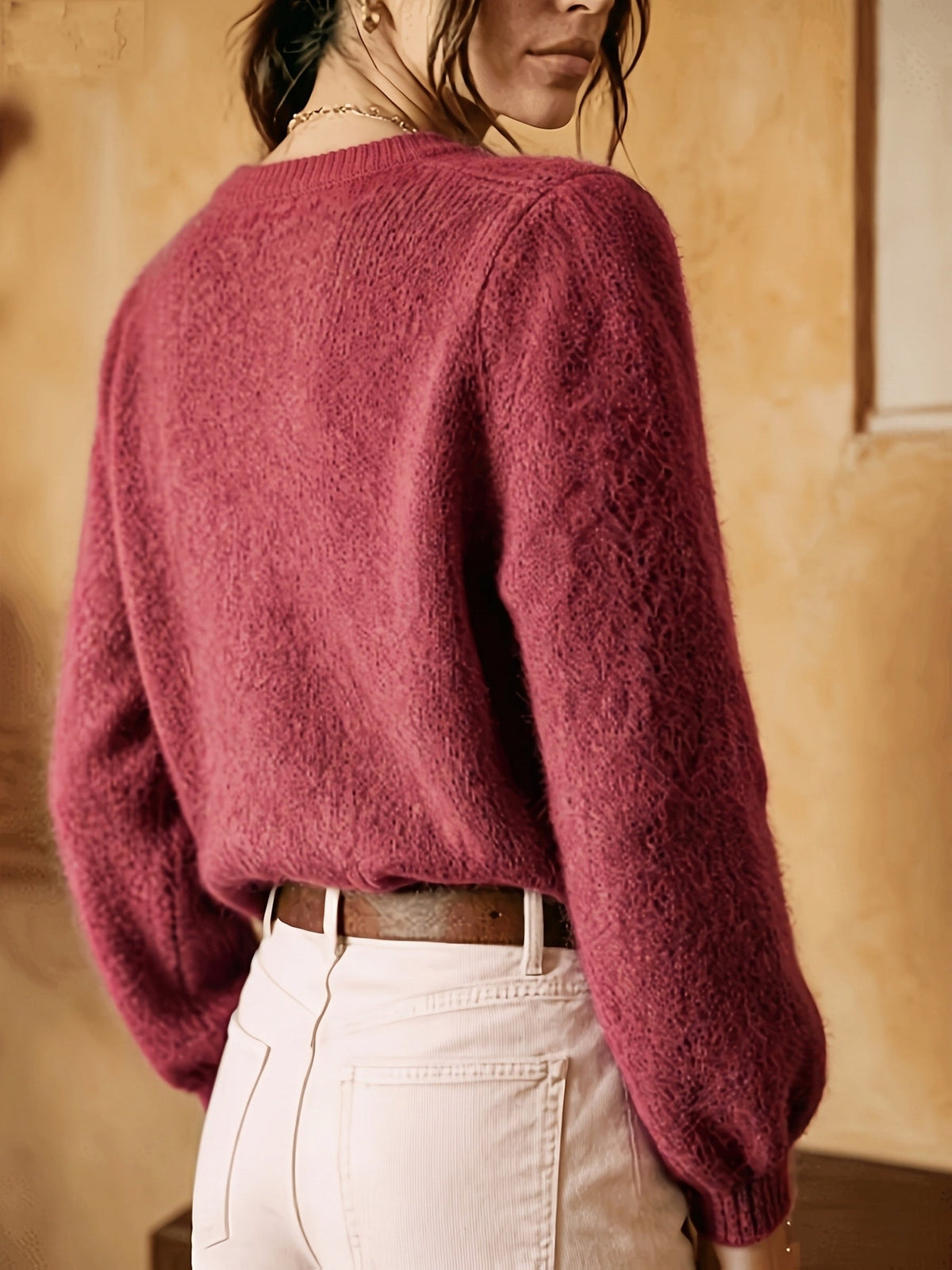 Openwork Round-Neck Cardigan