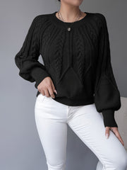 Cable-Knit Lantern-Sleeve Sweater