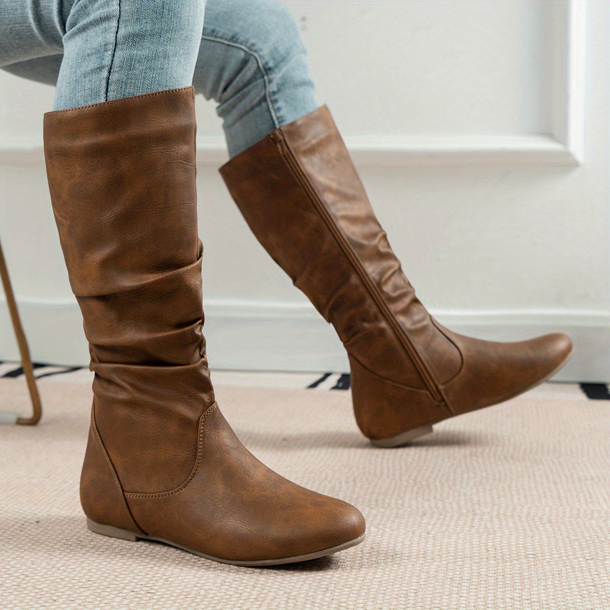 Slouch Mid-Calf Flat Boots
