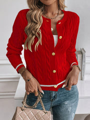 Cable-Knit Button Cardigan