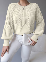 Cable-Knit Lantern-Sleeve Sweater
