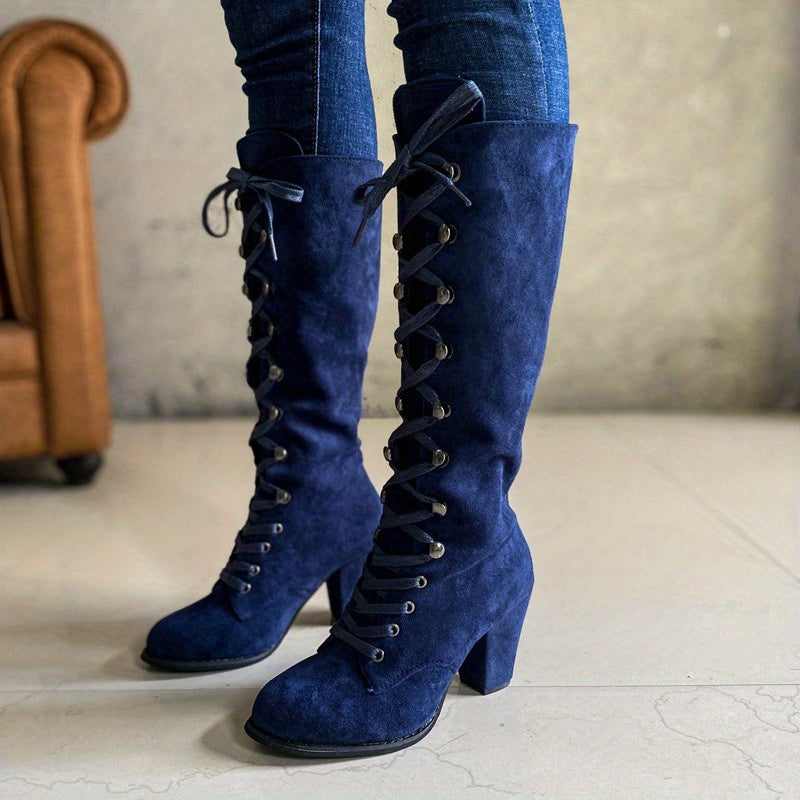Lace-Up Knee-High Boots