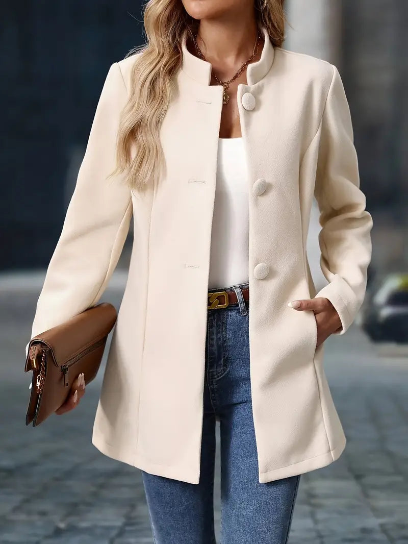 Stand-Collar Button Coat