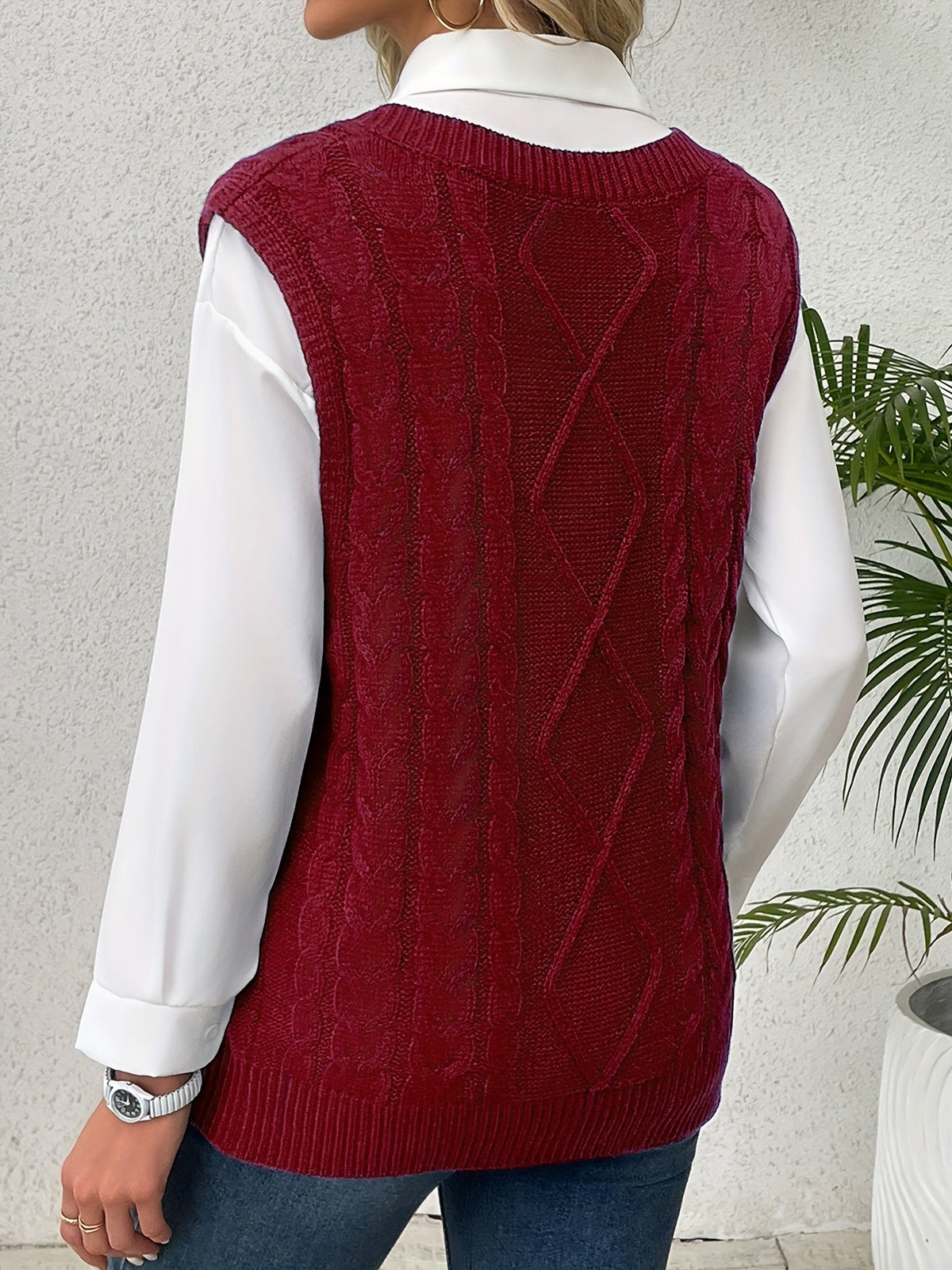 Cable-Knit V-Neck Sweater Vest