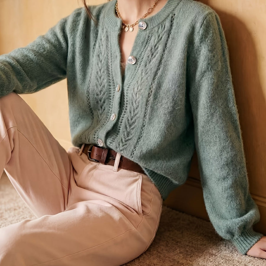 Openwork Round-Neck Cardigan