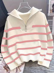Striped Half-Zip Collared Sweater