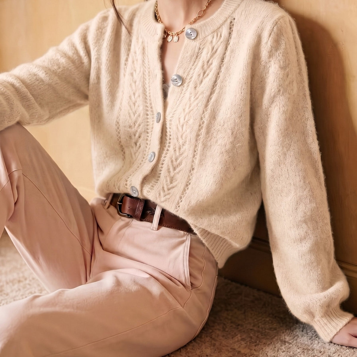 Openwork Round-Neck Cardigan