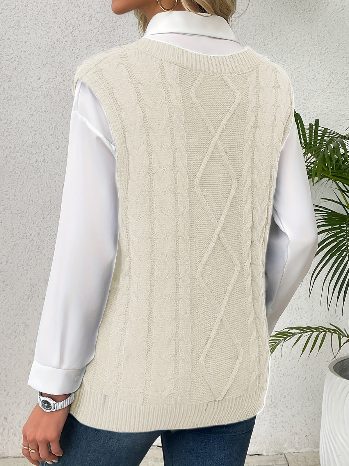 Cable-Knit V-Neck Sweater Vest