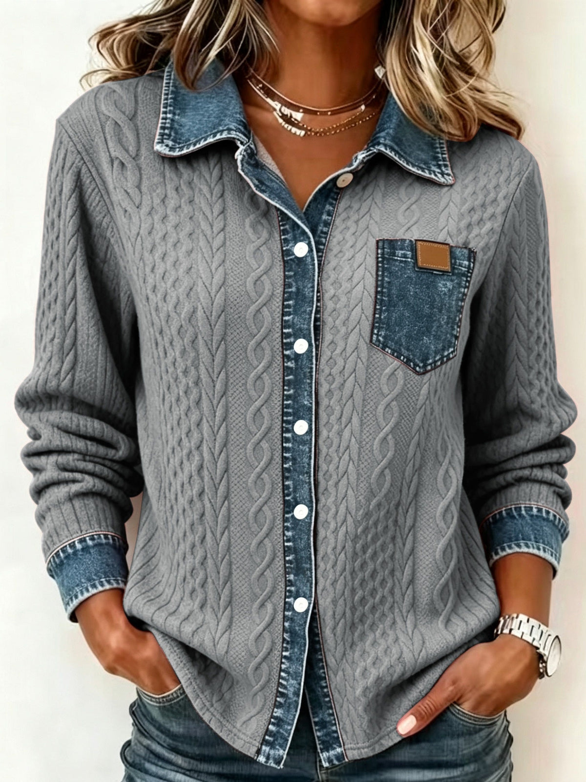 Textured Contrast Cardigan