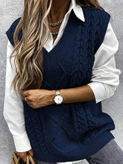 Cable-Knit V-Neck Sweater Vest
