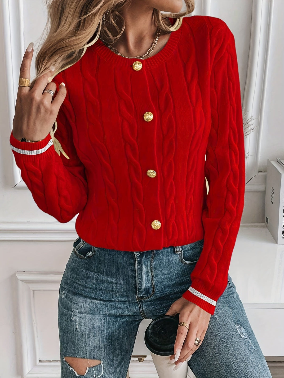 Cable-Knit Button Cardigan