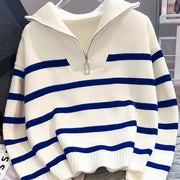 Striped Half-Zip Collared Sweater