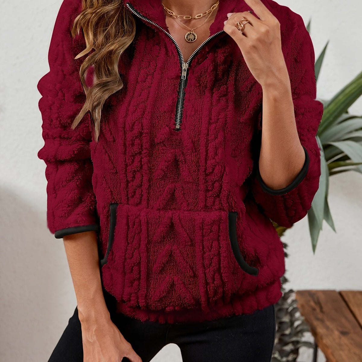 Textured Half-Zip Pullover
